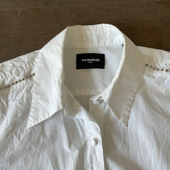 The Kooples White Button Up Shirt with Stud Details Size Small - Picture 3 of 4